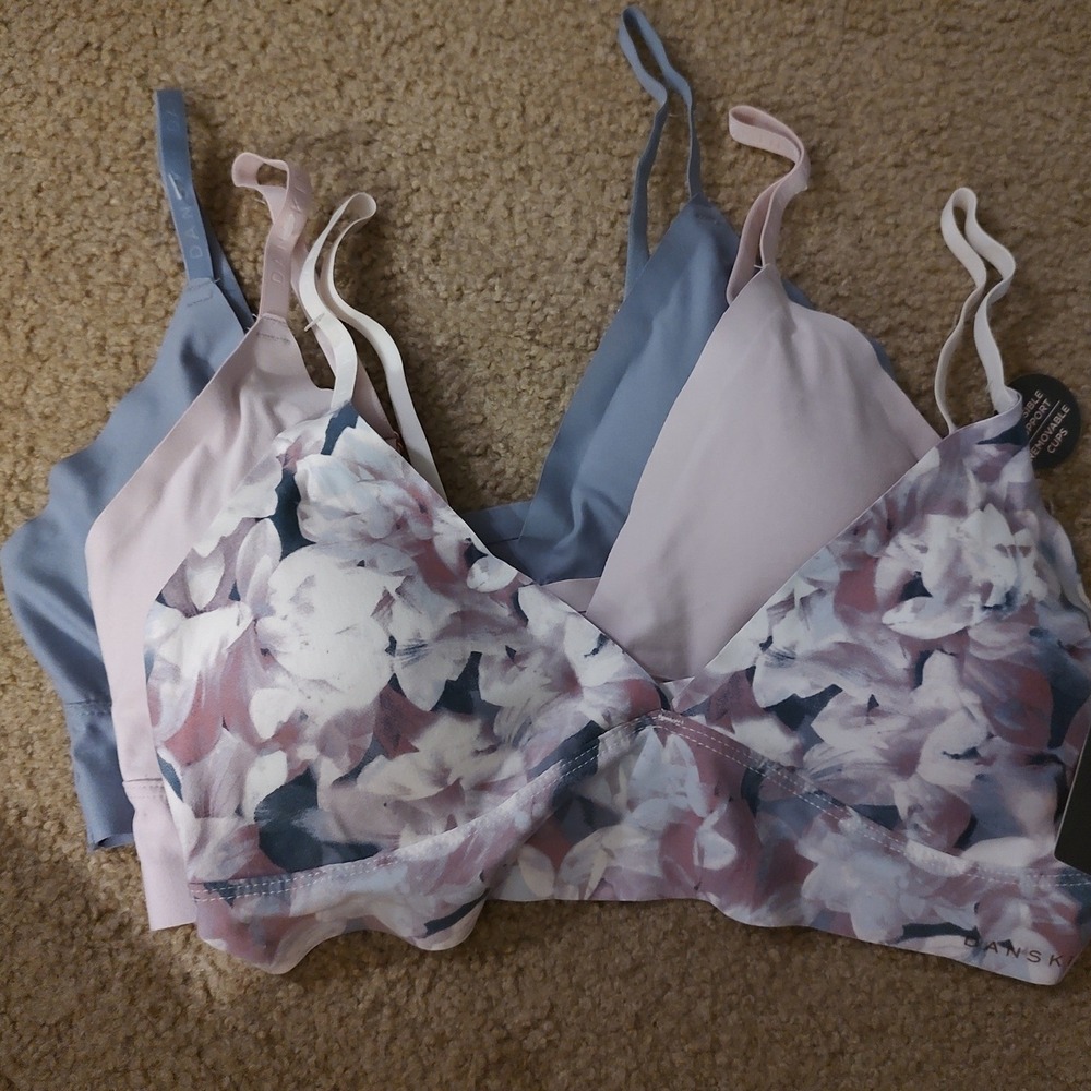 Danskin‎ Bralette 3-Pack Women Sz M Pink Blue Floral NWT Removable Cups Seamless